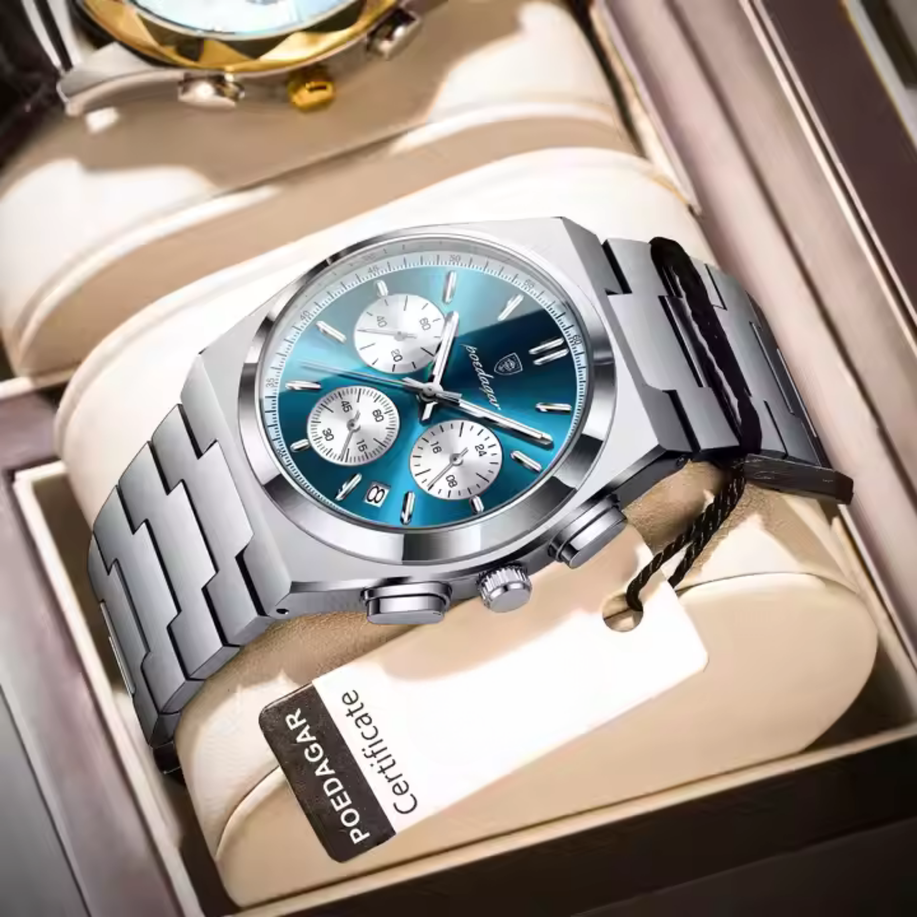 POEDAGAR Men’s Classic Stainless Steel Calendar Watch